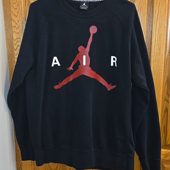 Jordan Jumpman Graphic Brushed Crewneck Black Red Logo Large - Picture 15 of 15